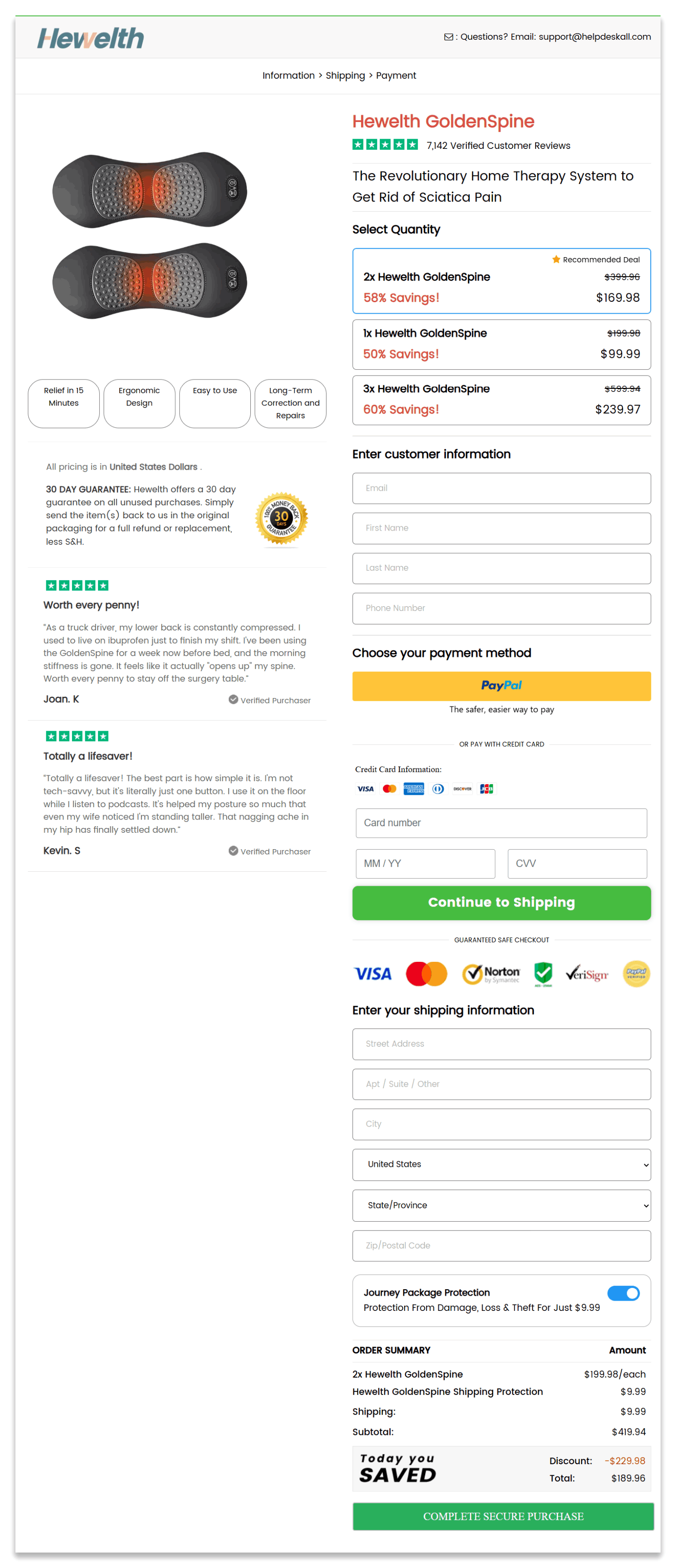 Hewelth GoldenSpine secure checkout page
